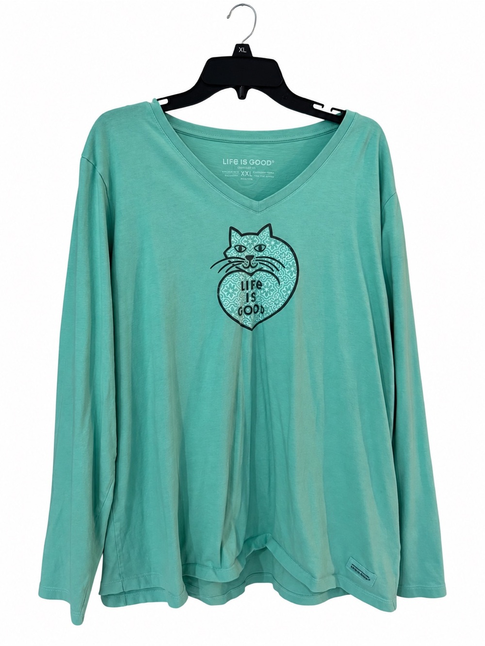 Life Is Good Teal Cat Heart Graphic Long Sleeve Tee